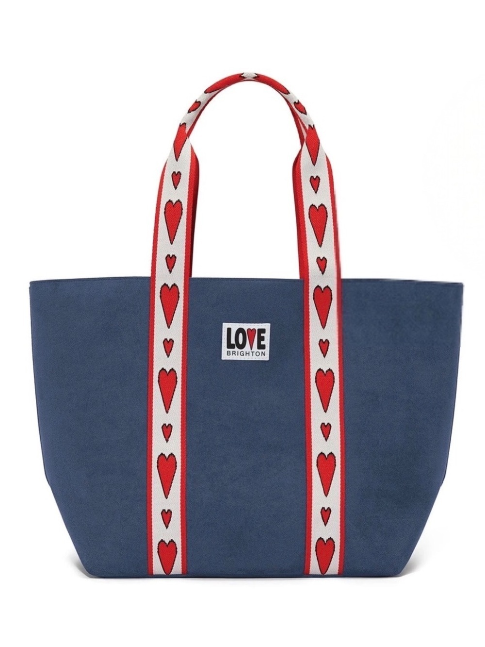 Brighton Velveteen LOVE Navy Blue Tote Bag Red Heart Straps